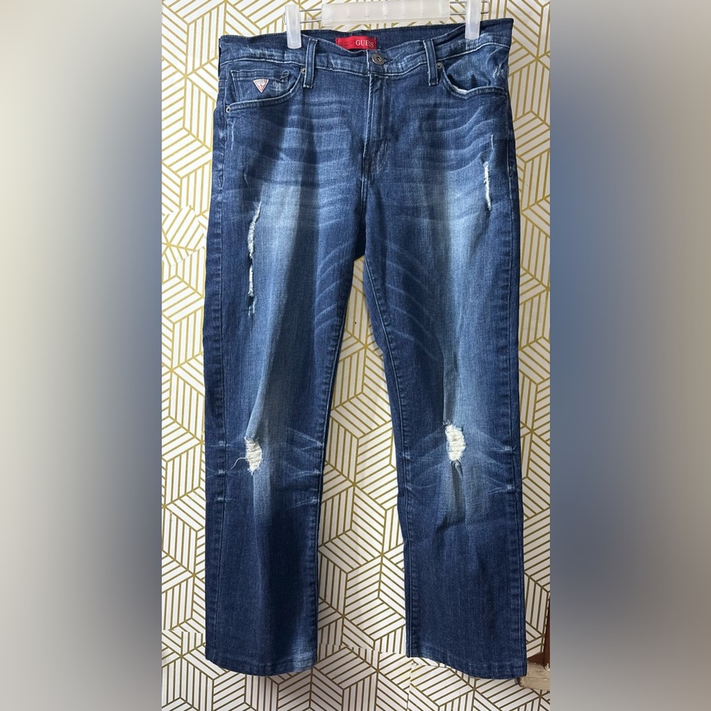 Guess Mens Distressed Straight Leg Jeans 36X32